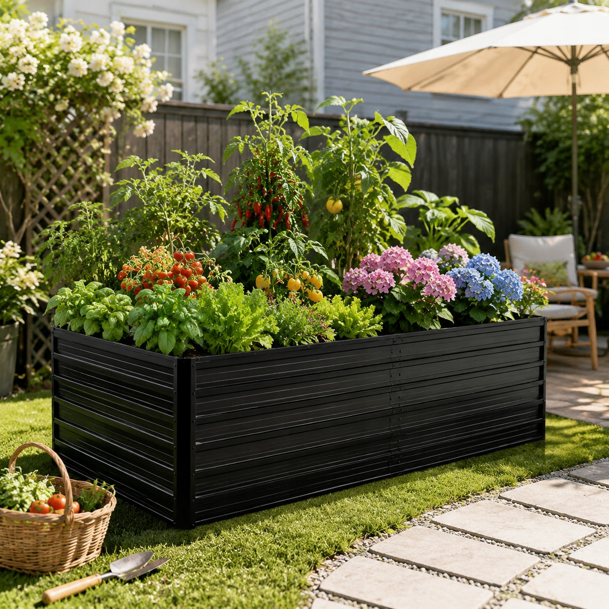 RAISED BED METAL POT WITH OPEN BOTTOM 219X112X64CM BLACK Material metal