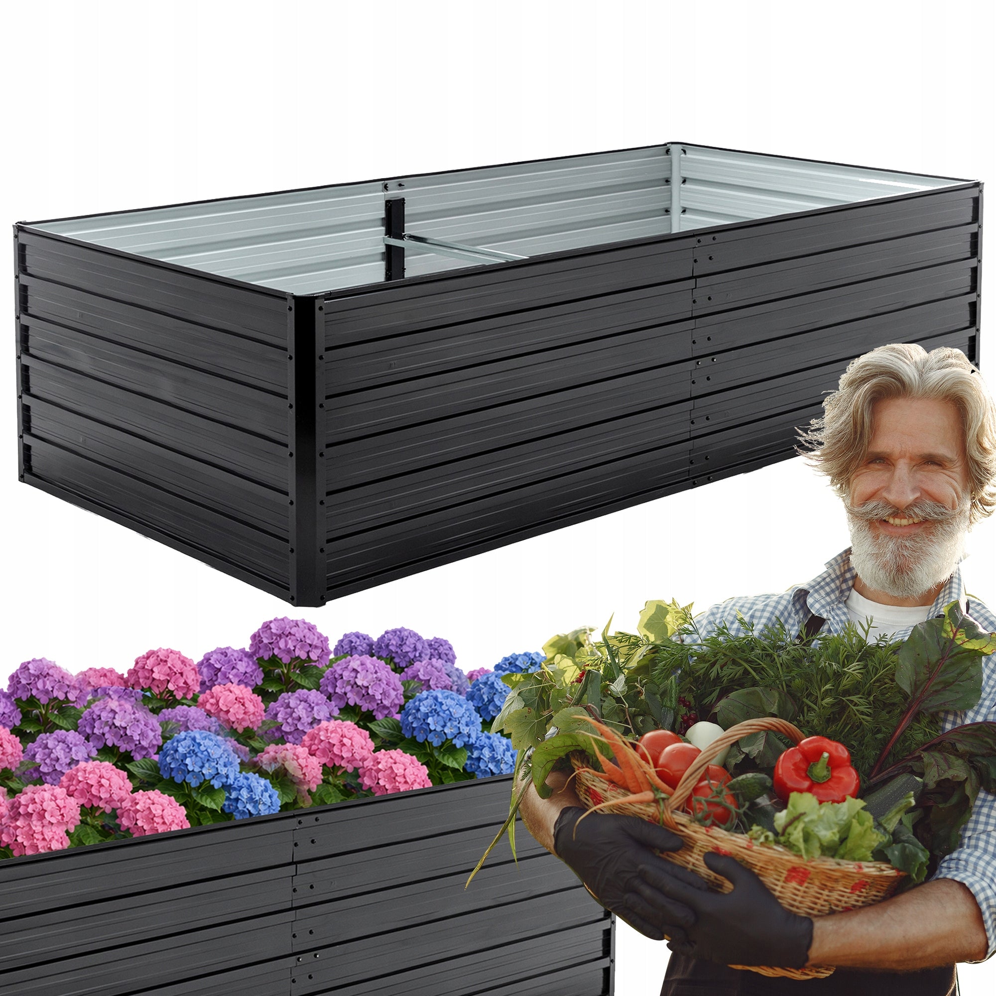 RAISED BED METAL POT WITH OPEN BOTTOM 219X112X64CM BLACK
