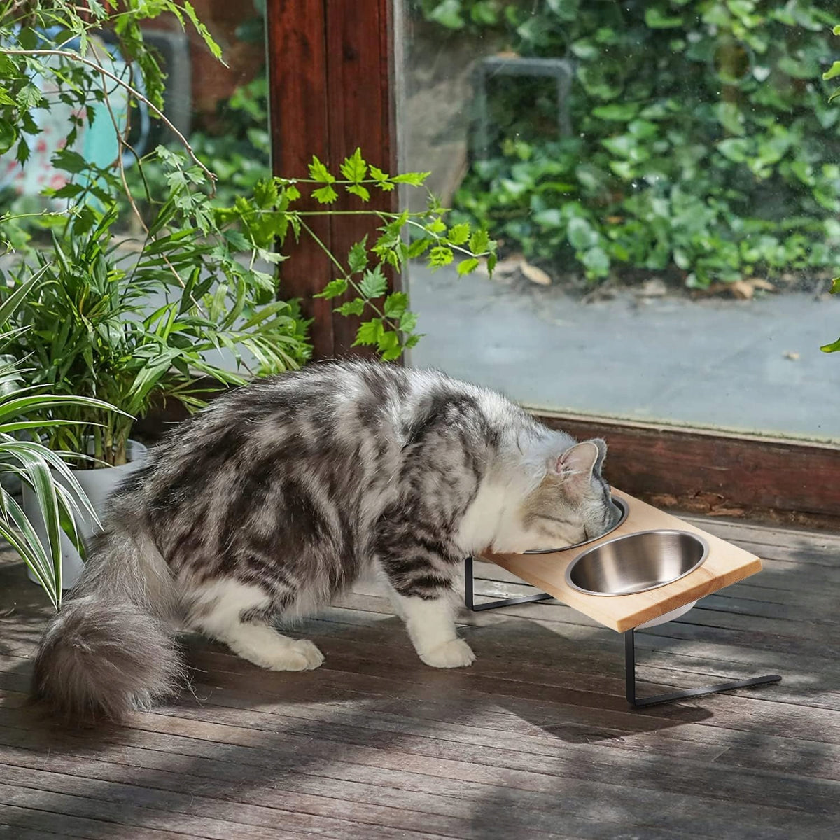 RAISED BOWLS WITH DOG CAT STAND FOR WATER FOOD SILVER Brand no brand