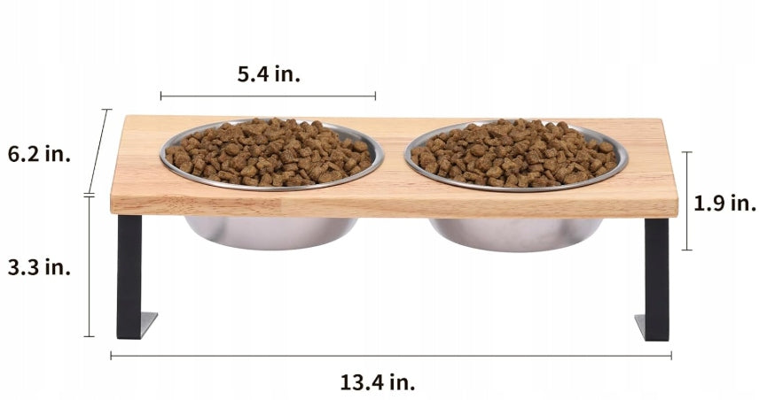 RAISED BOWLS WITH DOG CAT STAND FOR WATER FOOD SILVER Kind double bowl set