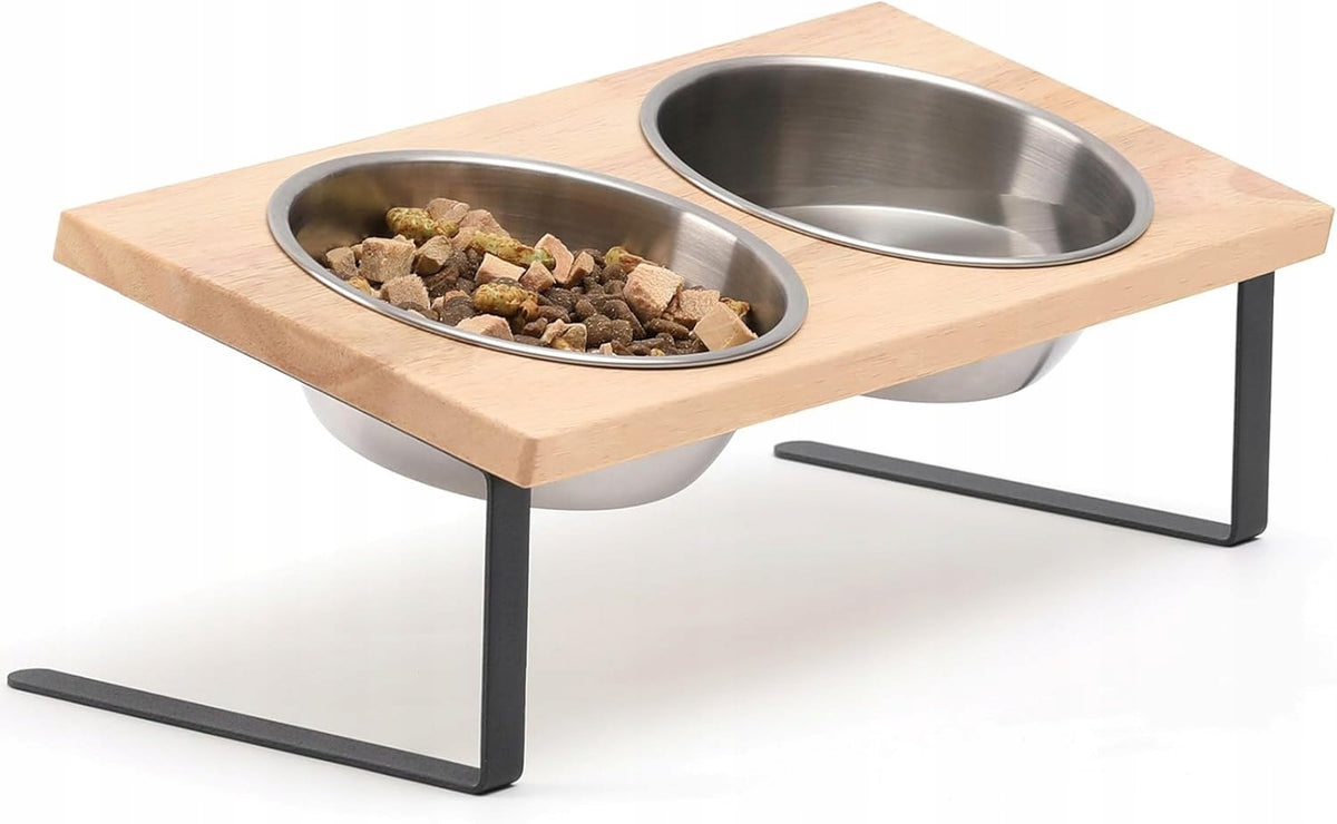 RAISED BOWLS WITH DOG CAT STAND FOR WATER FOOD SILVER
