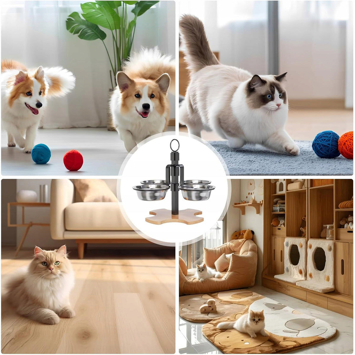 RAISED CAT BOWL, DOG FEEDING STATION, FOOD BOWLS Packaging status original