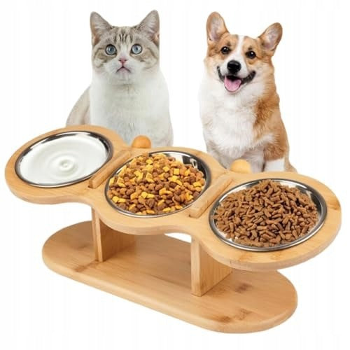 RAISED CAT BOWL WITH 3 STAINLESS STEEL BOWLS Packaging status original