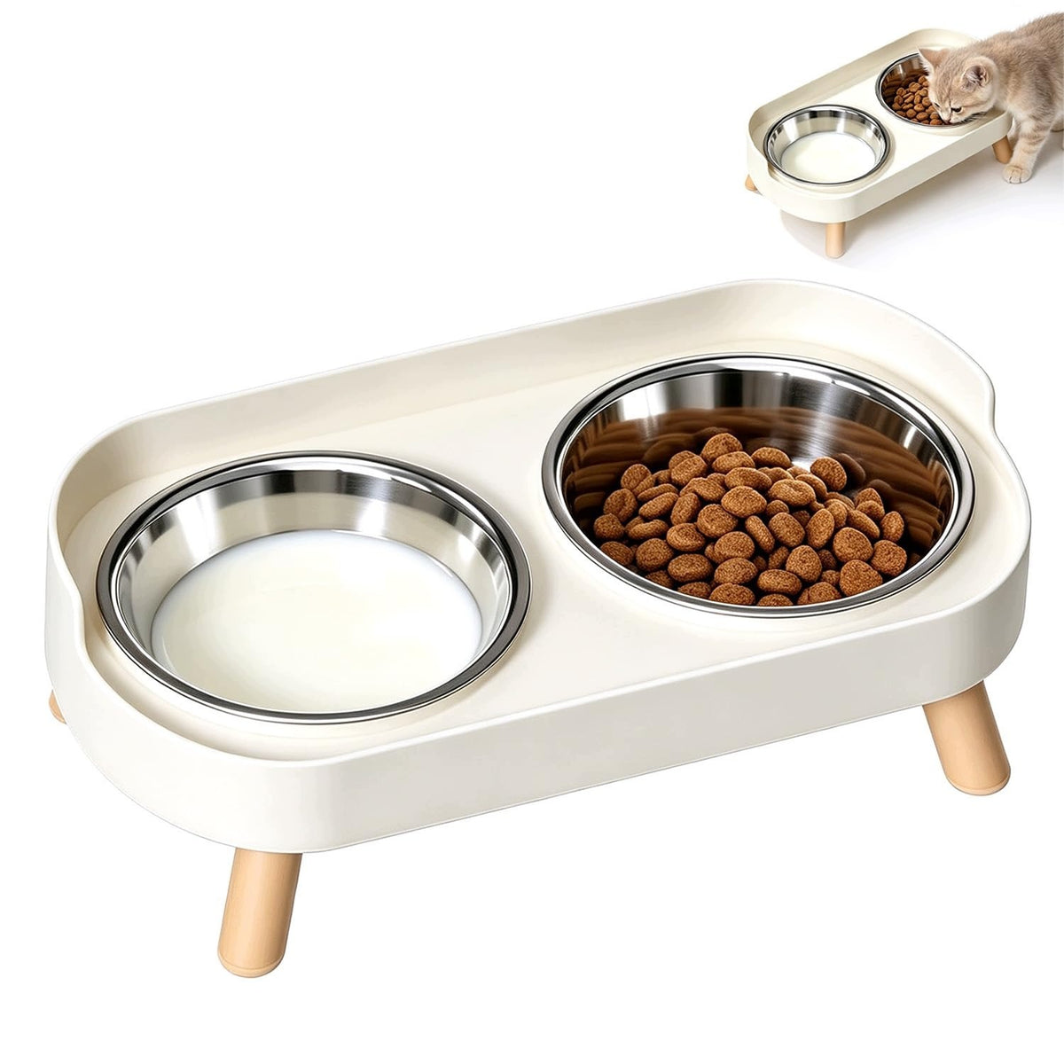RAISED CAT BOWLS 2X 400 ML STAINLESS STEEL WITH STAND