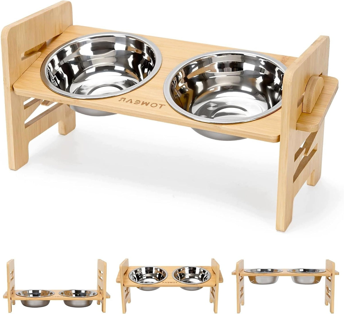 RAISED DOG BOWL WITH TWO STAINLESS STEEL CUPS
