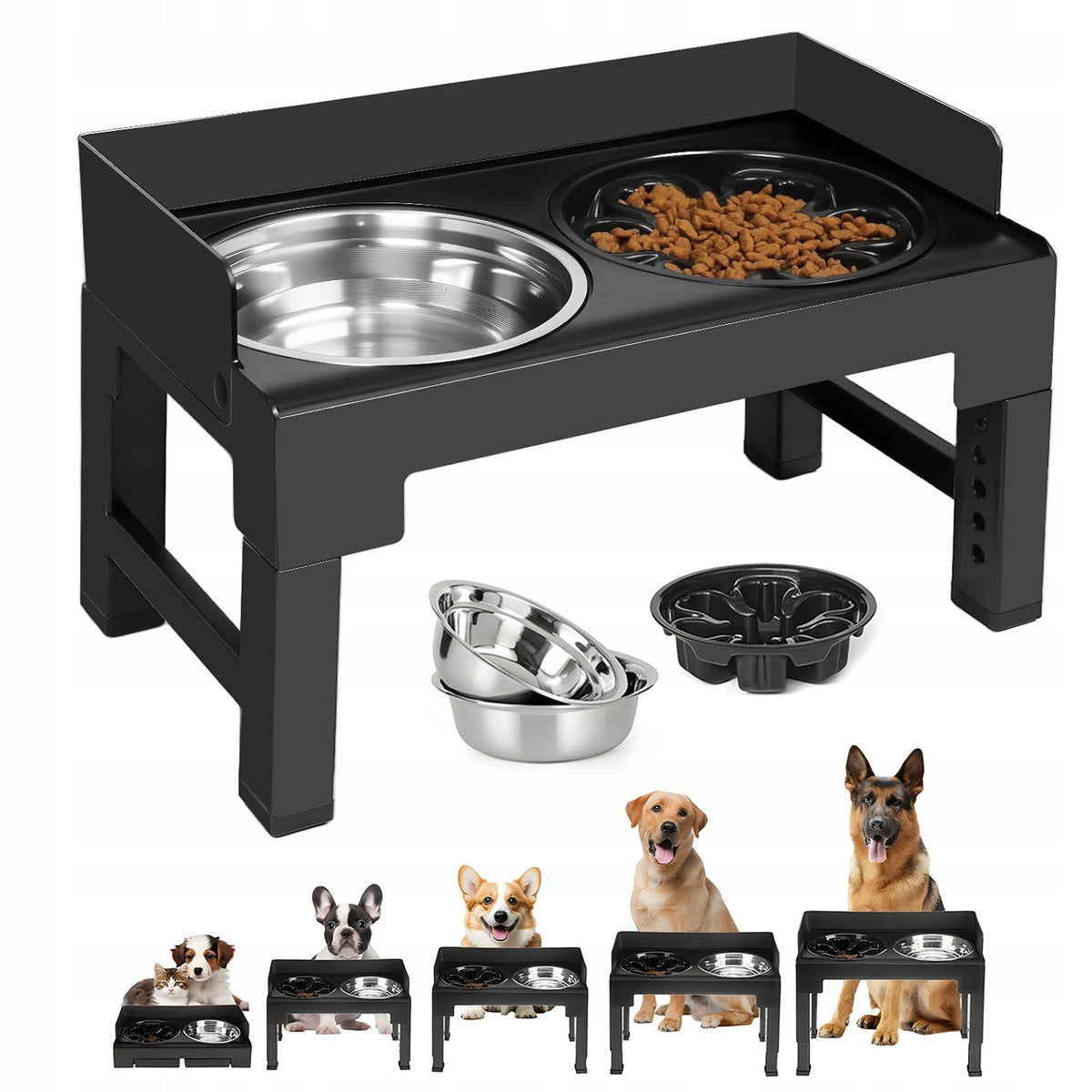 RAISED DOG FOOD BOWL,10° ANGLE, 5 LEVELS OF ADJUSTMENT SLOW BOWL