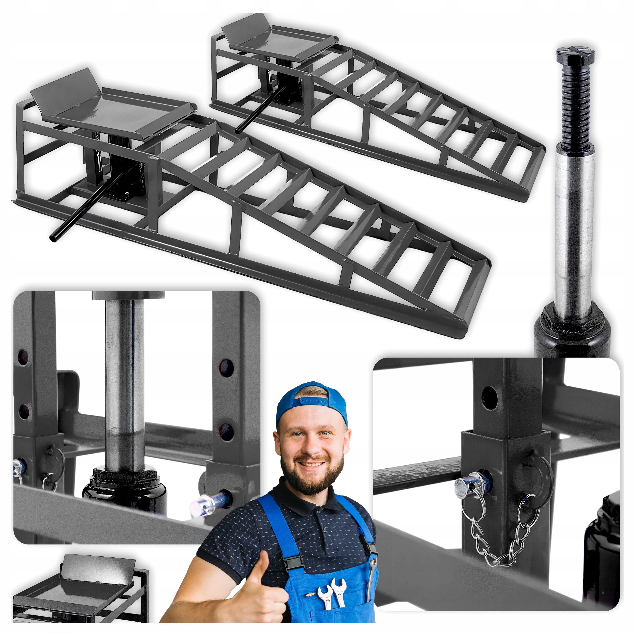 RAMPS WITH HYDRAULIC LIFT 2x2T GRAPHITE Tyre Width 22cm LOCK