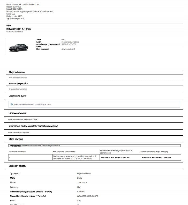 RAPORT BMW AIR - Historia Serwisowa, Naprawy, Przebieg - ASO PDF Brand BMW OE