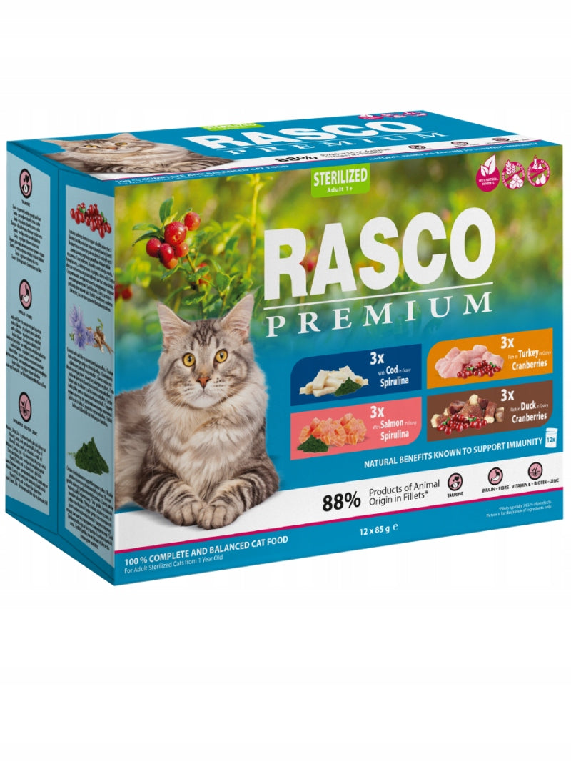 RASCO STERYLIZED 1+ SASZ. SALMON,COD,DUCK 12X85G Packaging type other