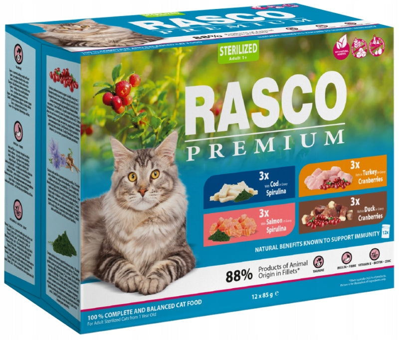 RASCO STERYLIZED 1+ SASZ. SALMON,COD,DUCK 12X85G