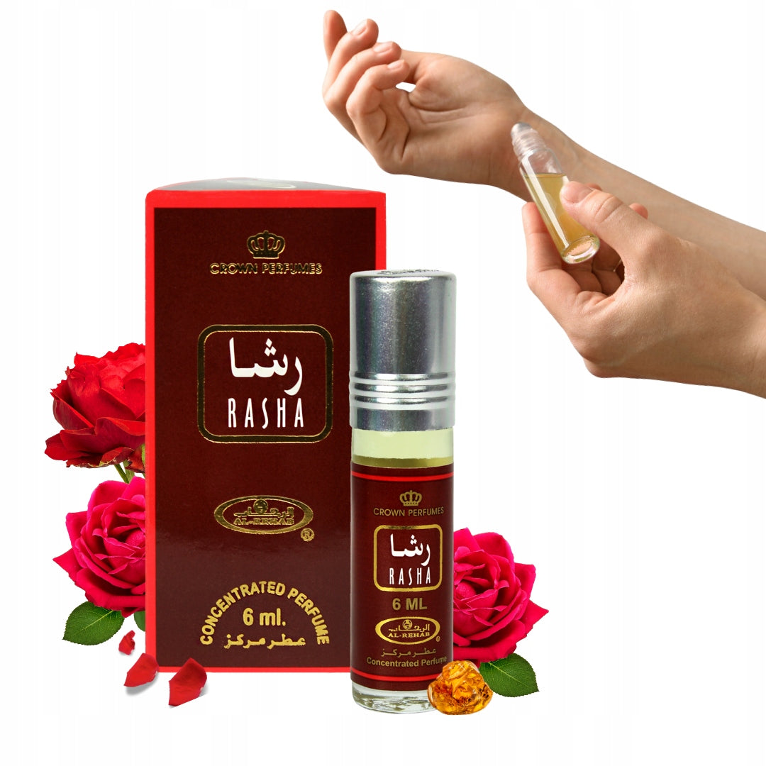 RASHA ARABIC PERFUME IN OIL WOMEN FLORAL ROSE AMBER 6ML AL REHAB Packaging status original