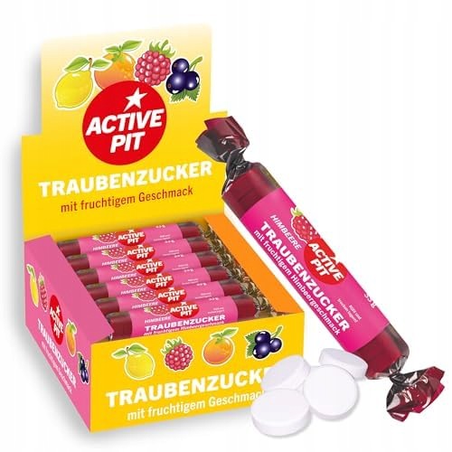 RASPBERRY FLAVOR GLUCOSE ACTIVE PIT DEXTROSE TABLETS LOZENGES 33 G Expiration date at least 1 year from the date of purchase