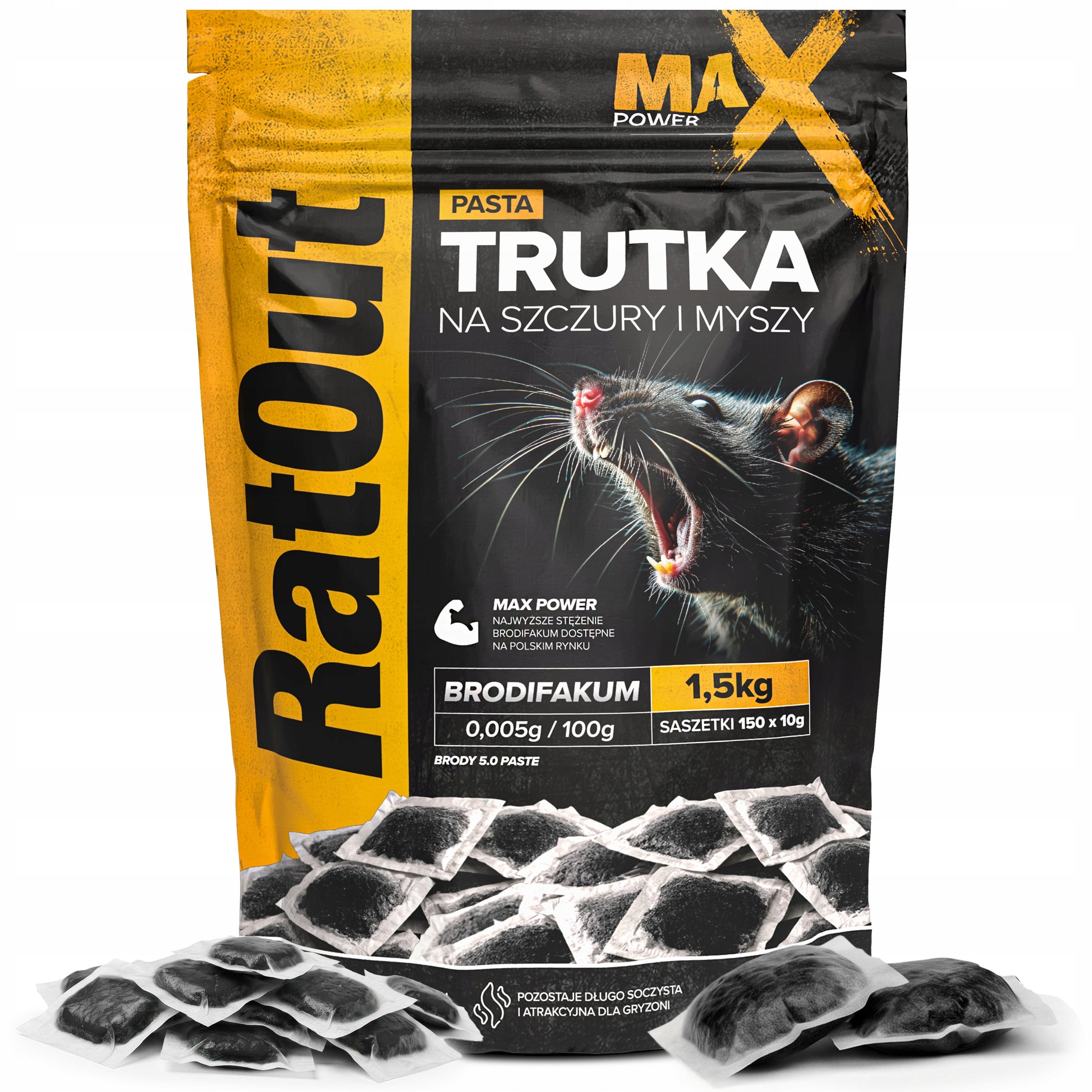 RAT POISON MICE RODENTS RATOUT MAX POWER BRODIFACOUM PASTE 1,5KG Packaging status original