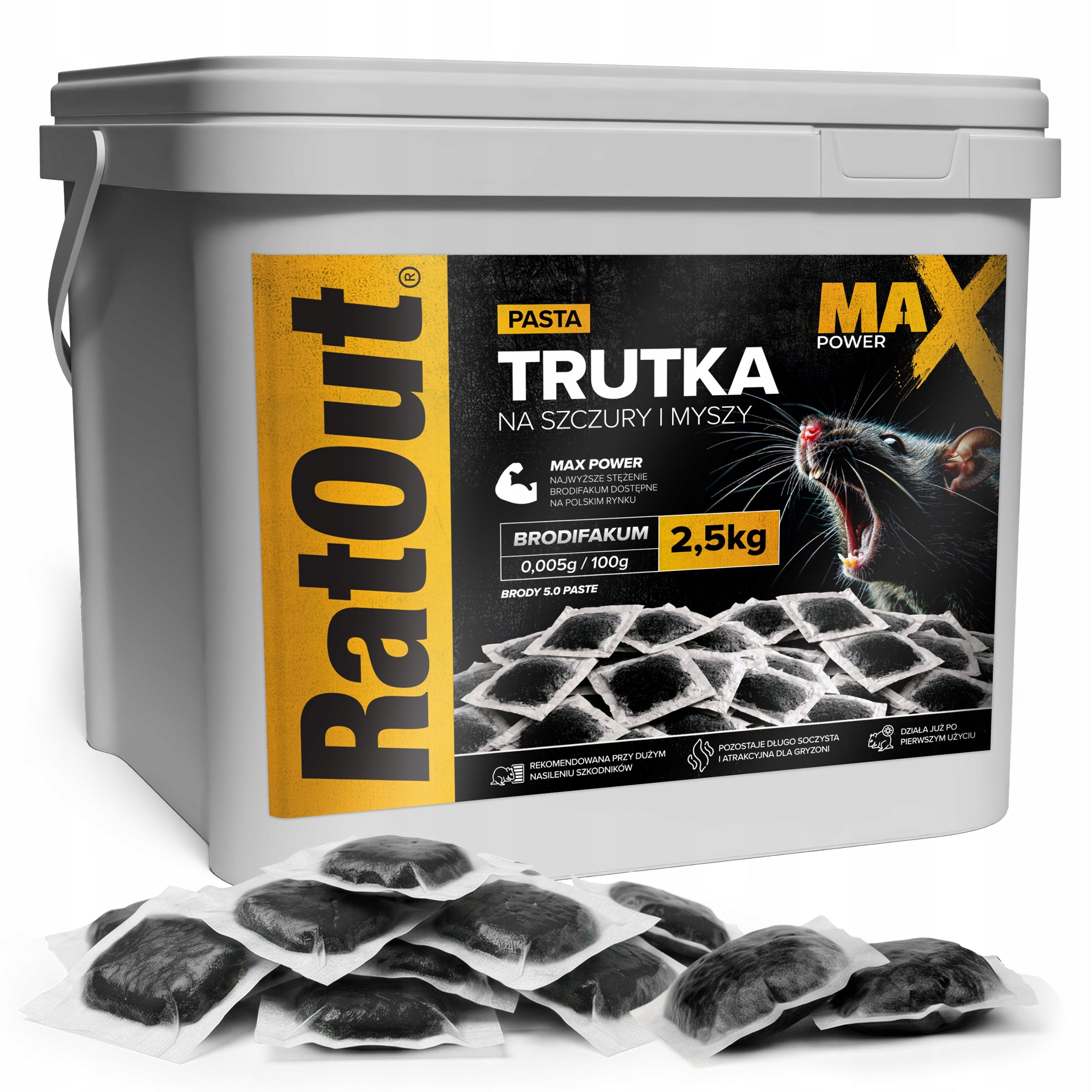 RAT POISON MICE RODENTS RATOUT MAX POWER BRODIFACOUM PASTE 2,5KG Packaging status original