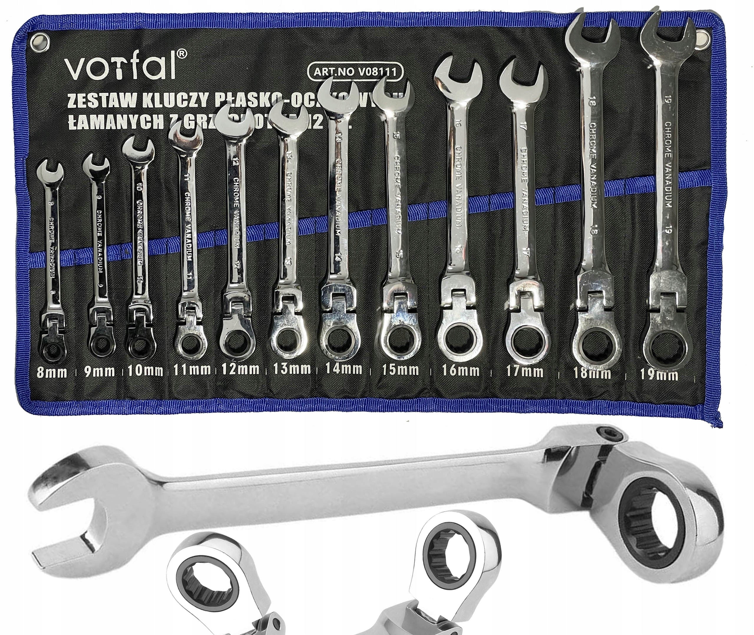 RATCHETING FLAT EYE WRENCHES FORGED CrV 12-EL 8-19MM SET