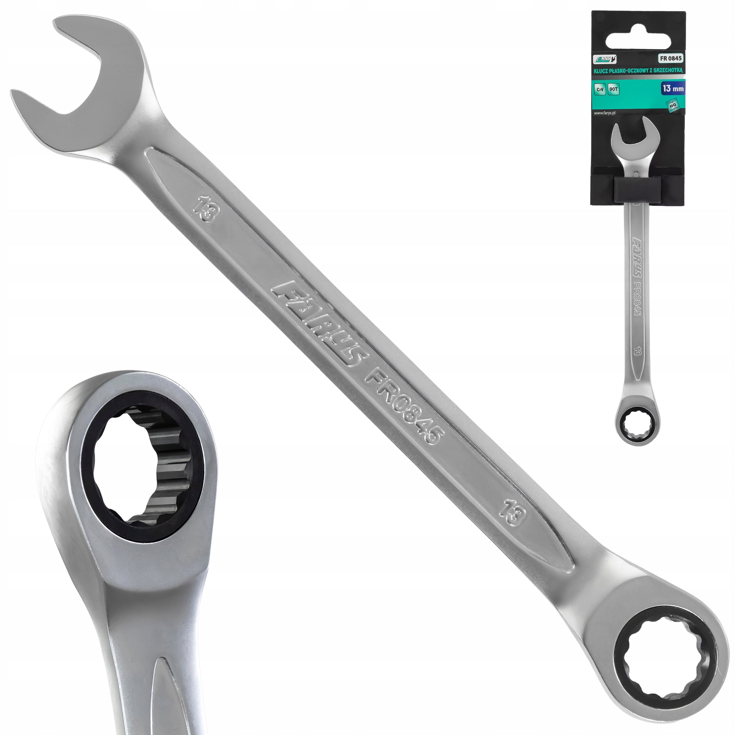 RATCHETING WRENCH 13MM 90 TEETH CRV CHROME WORKSHOP FARYS