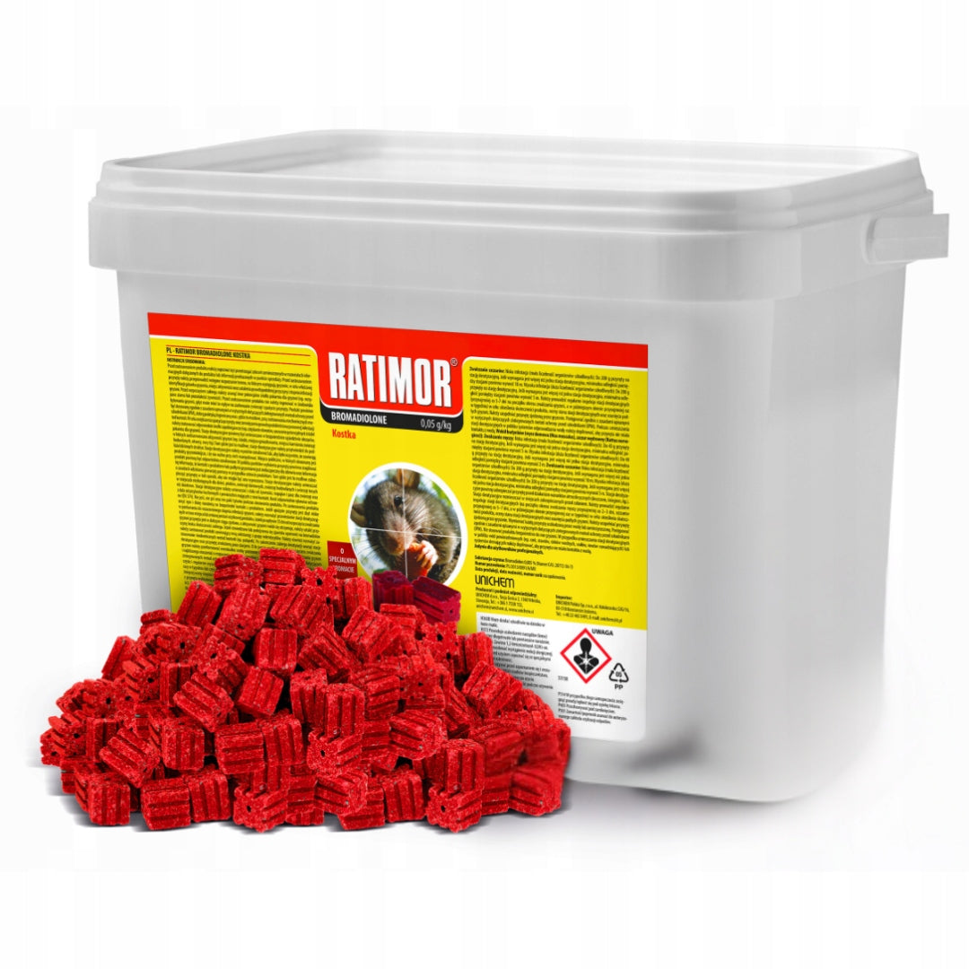 RATIMOR BROMADIOLON Poison for mice and rats Poison red Cube 3kg Packaging status original