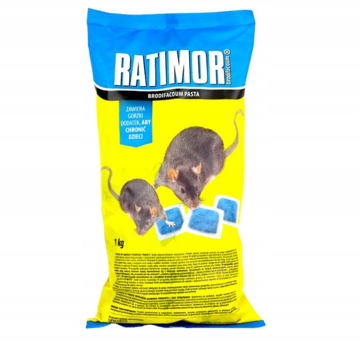 RATIMOR PASTE - 1KG MOUSE POISON AND RATS blue Brodifacum Brand Unichem