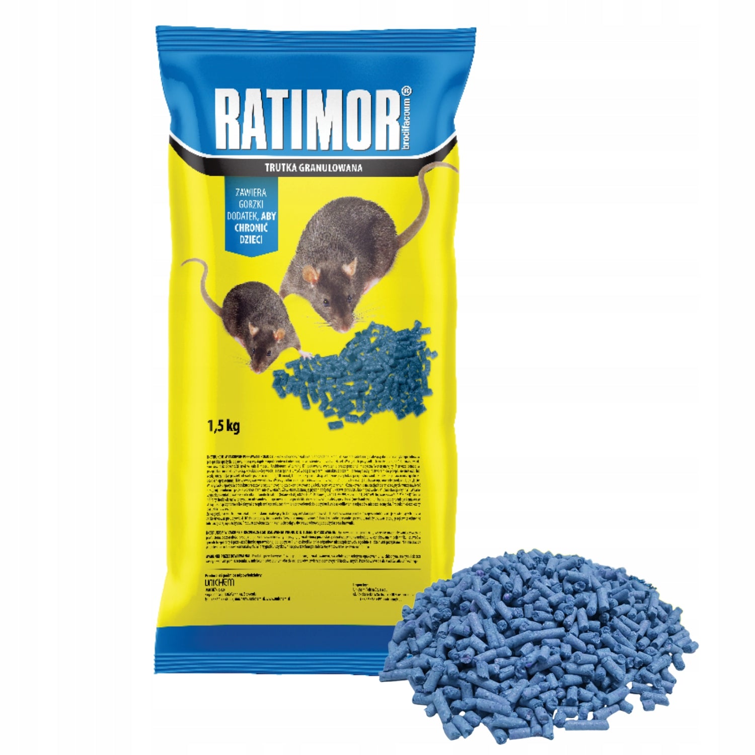 RATIMOR Poison for rats and mice granules Brodifakum 25ppm 1,5kg Packaging status original