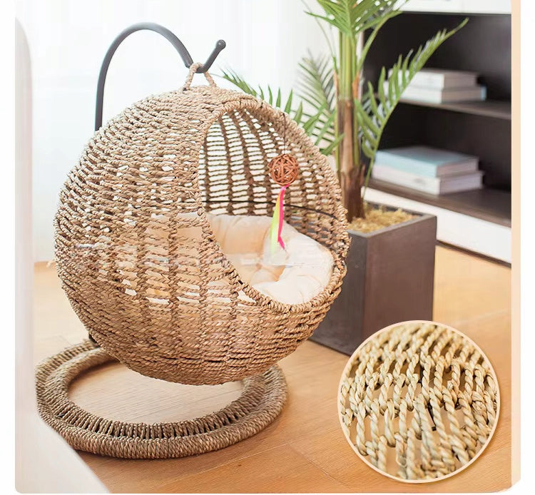 RATTAN HANGING Swing for Cat +FRAME Basket BOOTH Bed PILLOW Color black