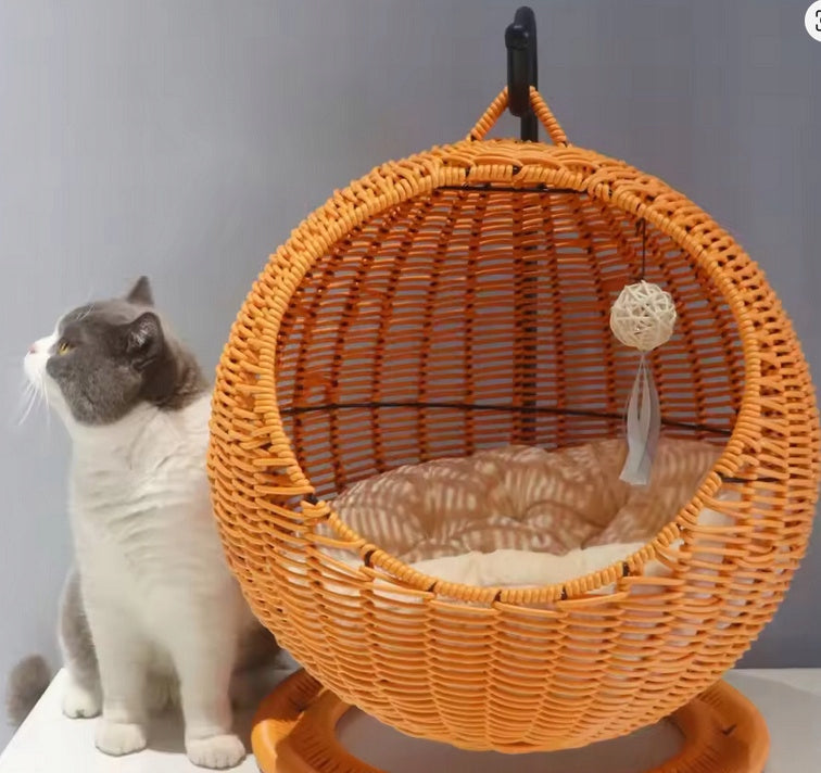 RATTAN HANGING Swing for Cat +FRAME Basket BOOTH Bed PILLOW Kind cat house