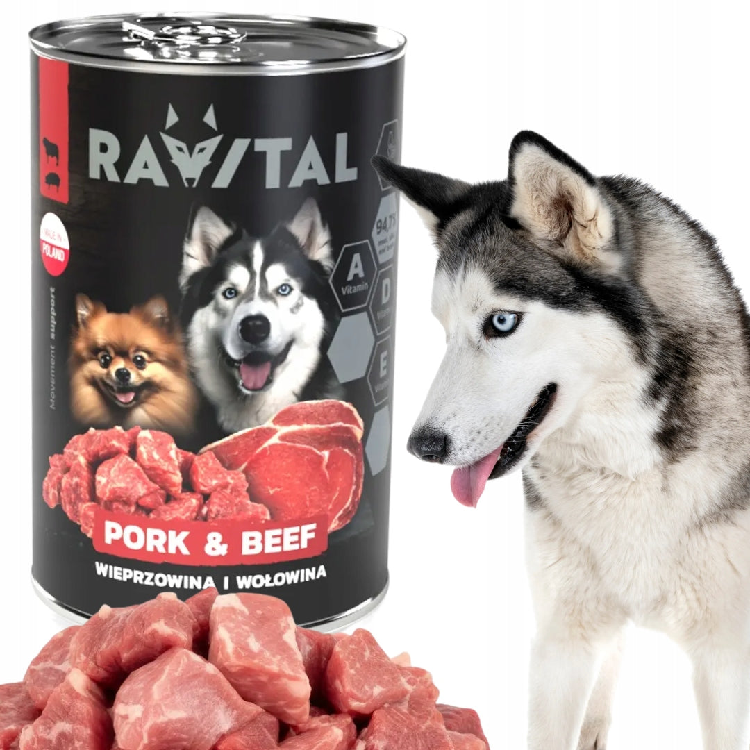 RAVITAL Wet Dog Food 68% Meat 400g Movement Support PORK,WOOL