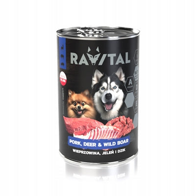 RAVITAL Wet dog food 68% meat 400g PORK, DEER, WILD BOAR, IMMUNITY Manufacturer code RV0006
