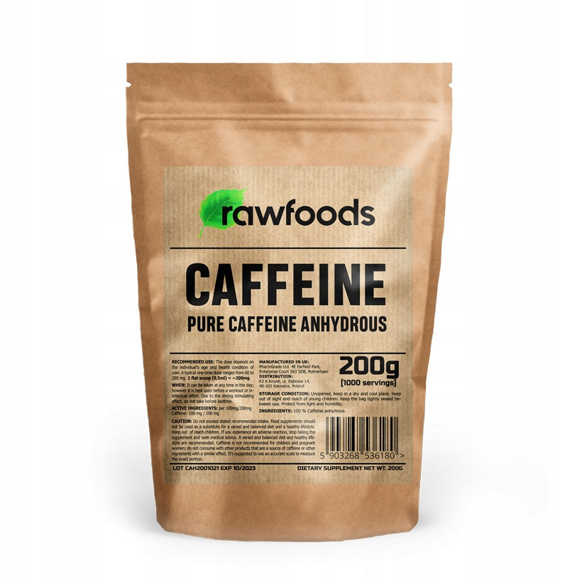 RAWFOODS CAFFEINE ANHYDROUS CAFFEINE 200 G POWDER Brand Rawfoods