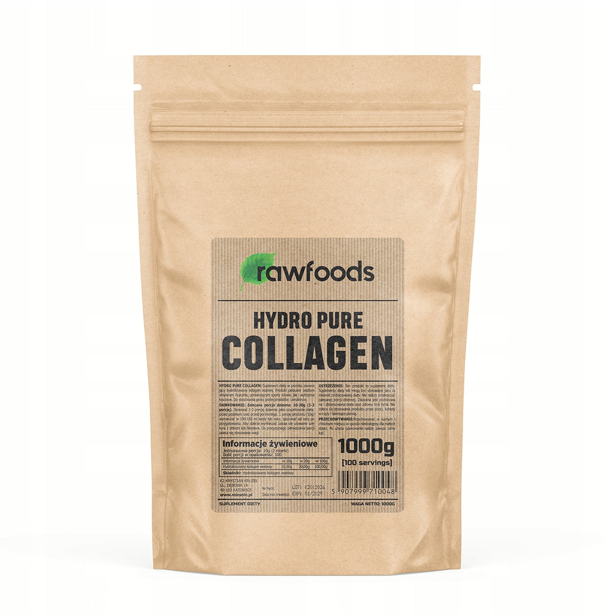 RAWFOODS HYDRO PURE COLLAGEN 1000G PURE HYDROLYZED BEEF COLLAGEN!