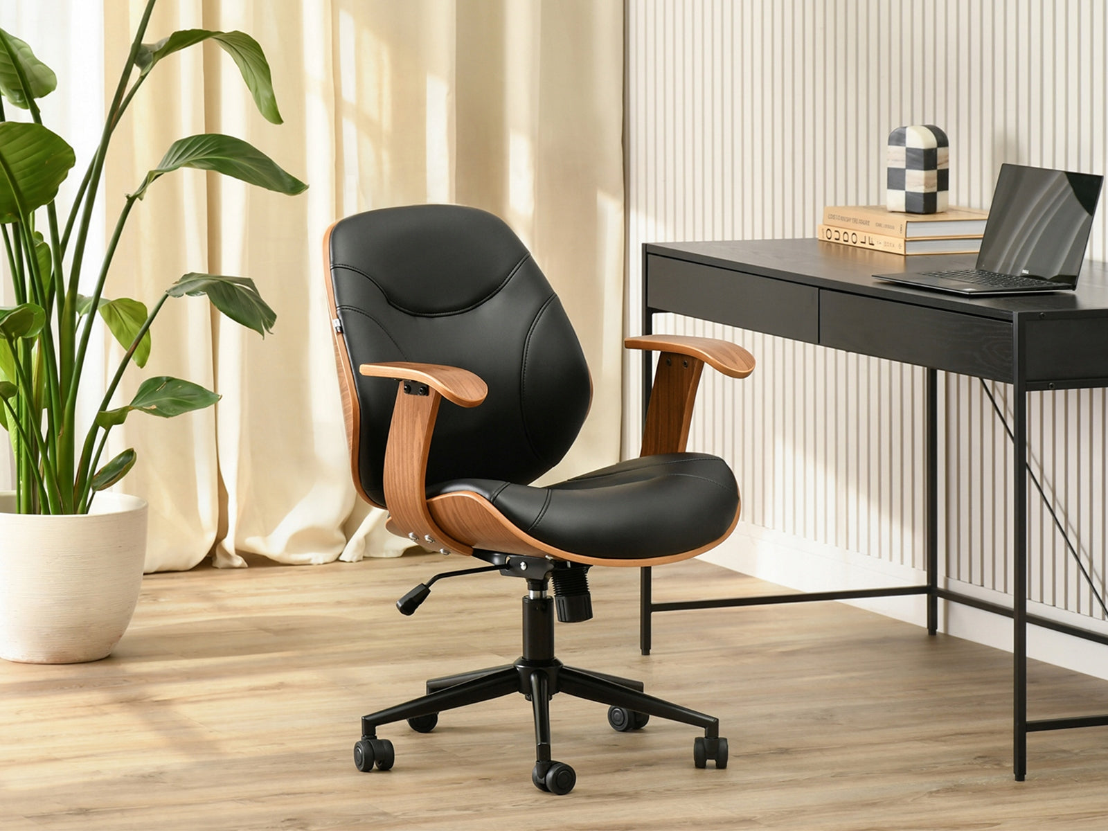 RAY CABINET CHAIR IN STRONG ECO LEATHER WITH WALNUT WOOD ARMRESTS Brand Mebel-Partner