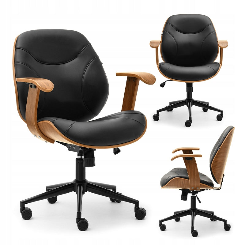 RAY CABINET CHAIR IN STRONG ECO LEATHER WITH WALNUT WOOD ARMRESTS