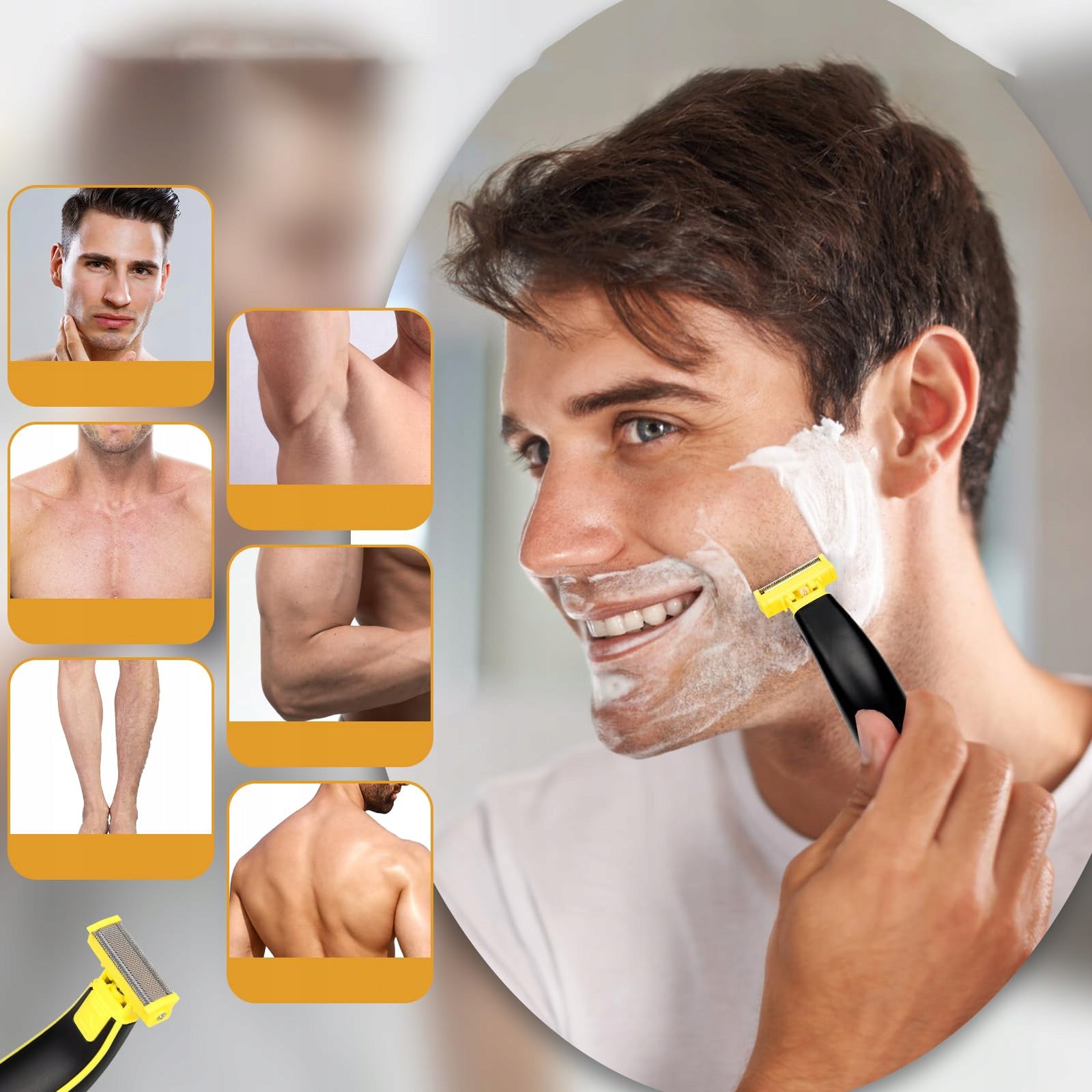 RAZOR ELECTRIC CORDLESS FACIAL BEARD SHAVER FACIAL HAIR Dominant color yellow/gold