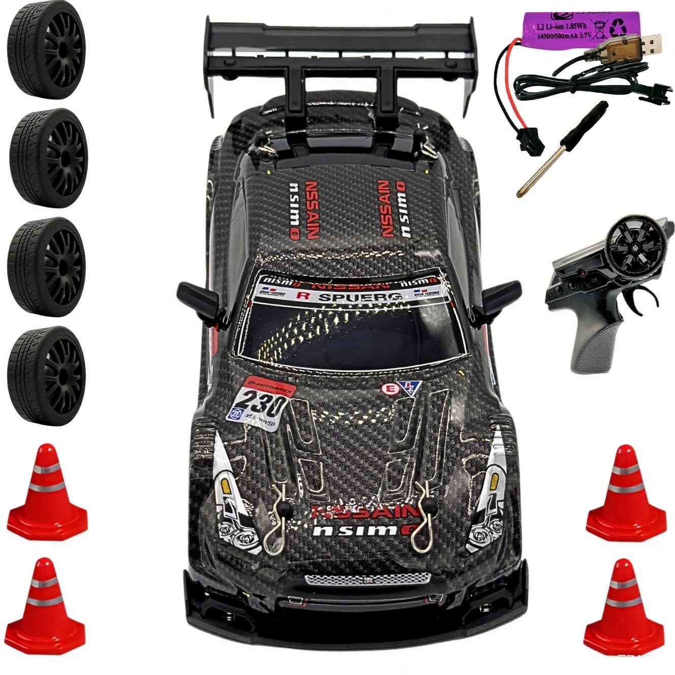 RC Car Drift 1:24 GTR 4x4 Black Remote Controlled 20km/h Set Brand no brand