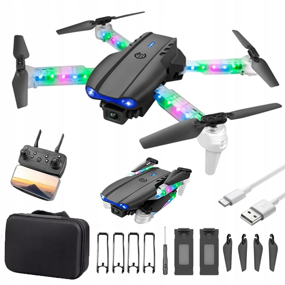 RC DRONE PROFESSIONAL COLORFUL LIGHT EFFECT WIDE ANGLE CAMERA + 2 BATTERIES