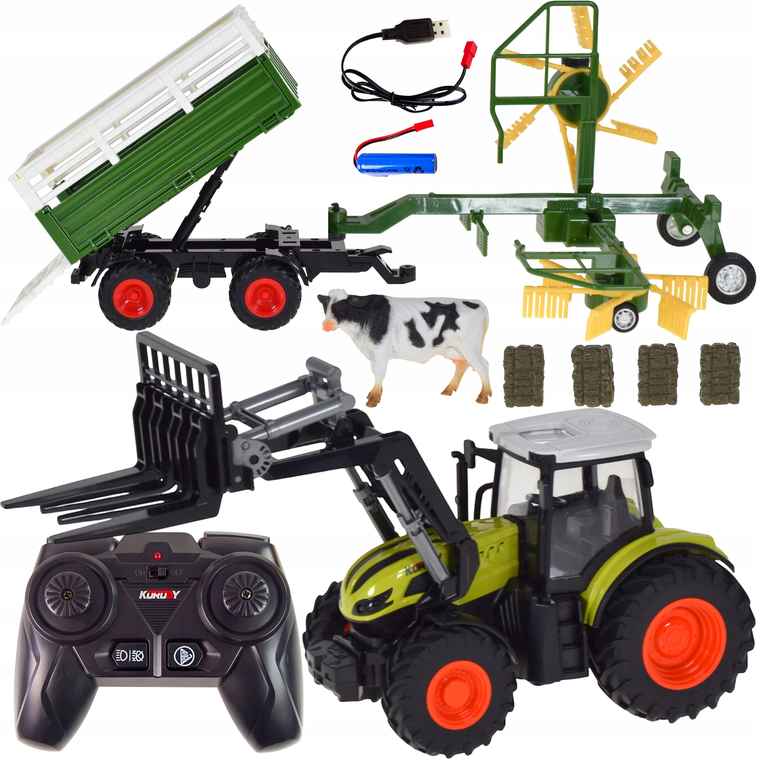 RC Remote Controlled Tractor with 2 Trailers Set for Kids on Remote Control