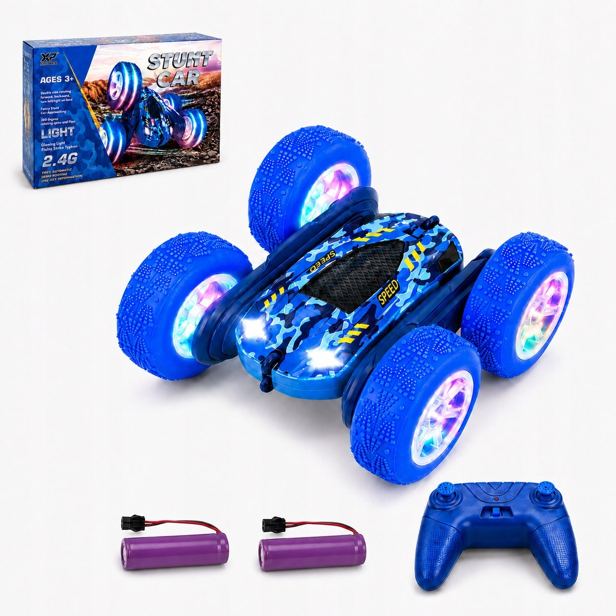 RC Stunt Car for Kids 360° – Remote Control, LED Lights, 4WD, Double-Sided