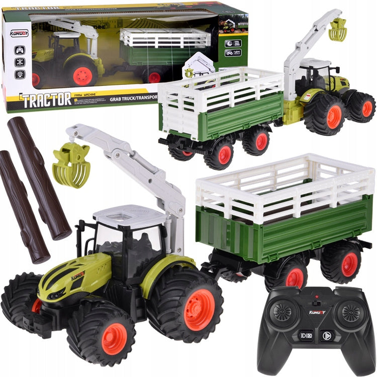 RC remote controlled tractor + trailer, gripper, wood balls