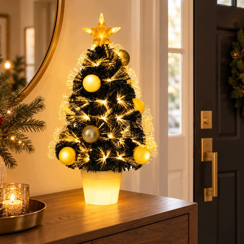 READY ARTIFICIAL LED CHRISTMAS TREE 60 CM GOLD IN A POT DECORATED WITH HOLIDAYS Packaging status original
