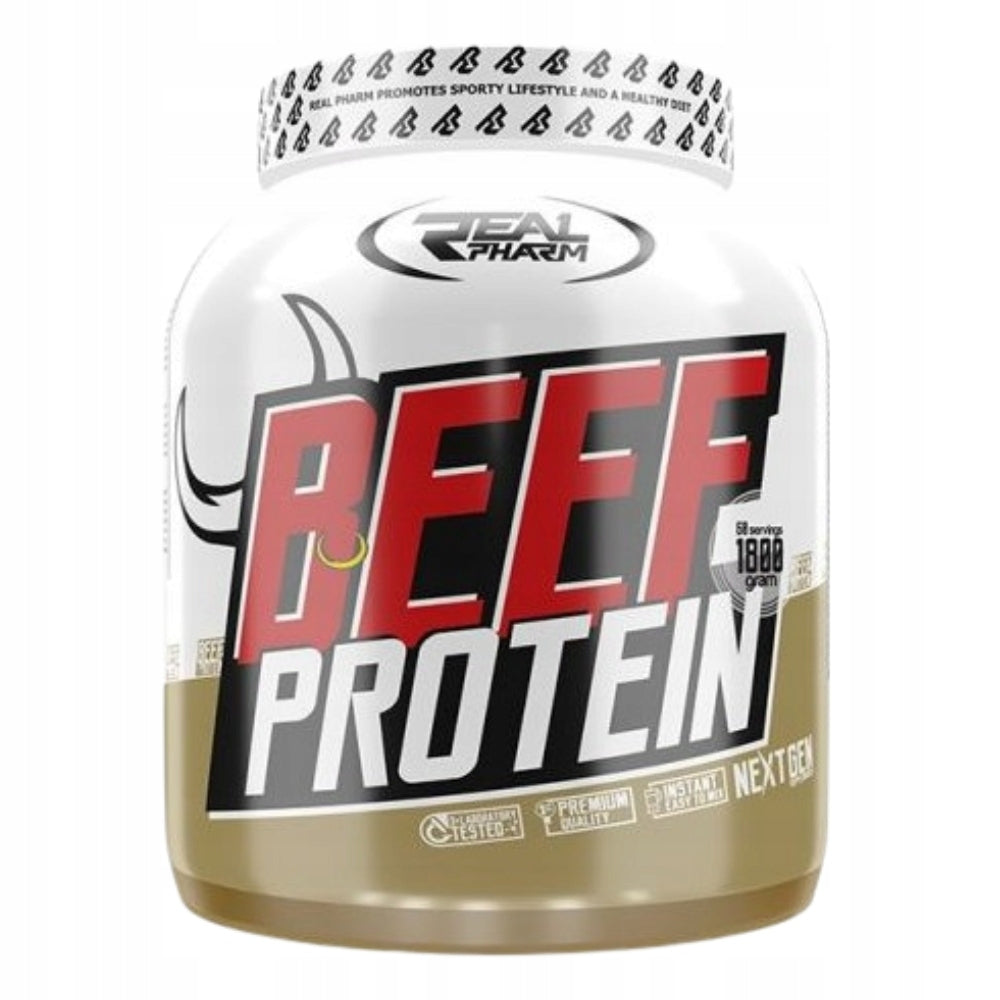 REAL PHARM BEEF WHEY 1800g BEEF PROTEIN HIGH PROTEIN SUPPLEMENT Expiration date at least six months from the date of purchase