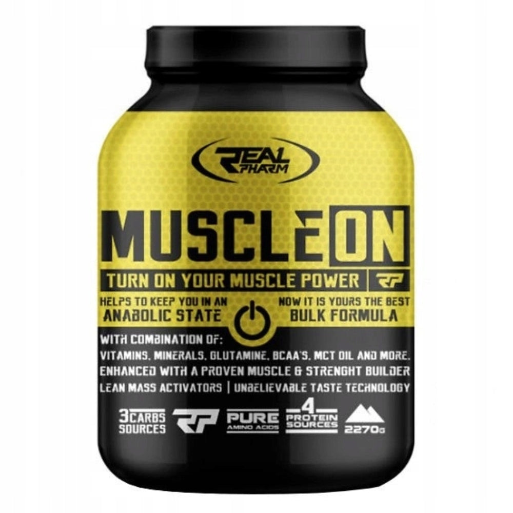 REAL PHARM MUSCLE ON 2270 g GAINER PROTEIN STRENGTH MUSCLE MASS RECOVERY Expiration date at least six months from the date of purchase