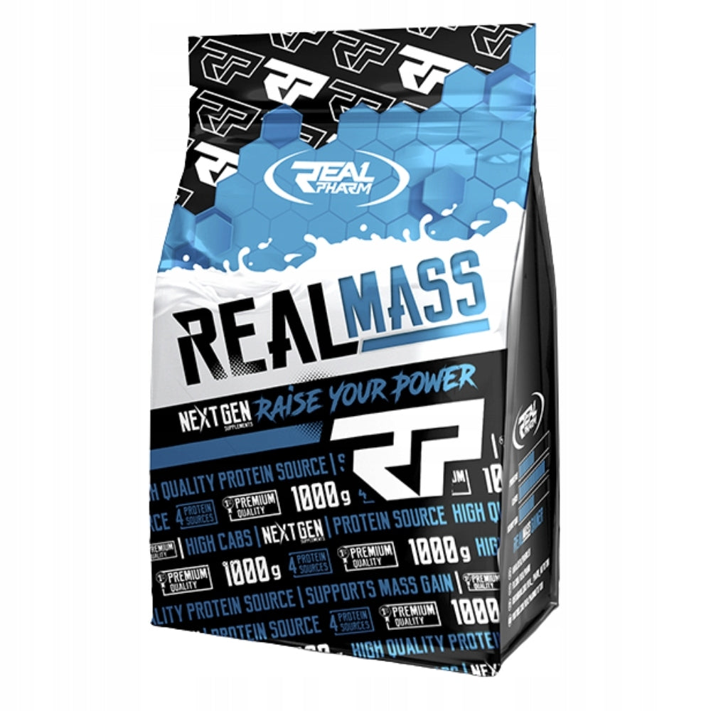 REAL PHARM REAL MASS 1000g MEGA GAINER PROTEIN STRENGTH MUSCLE REGENERATION Expiration date at least six months from the date of purchase