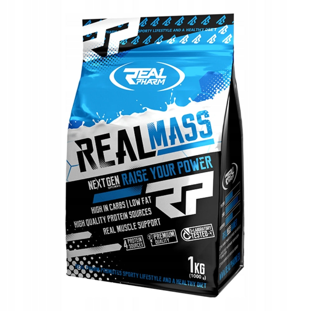 REAL PHARM REAL MASS 1000g MEGA GAINER PROTEIN STRENGTH PROTEIN SUPPLEMENT MUSCLES Expiration date at least six months from the date of purchase