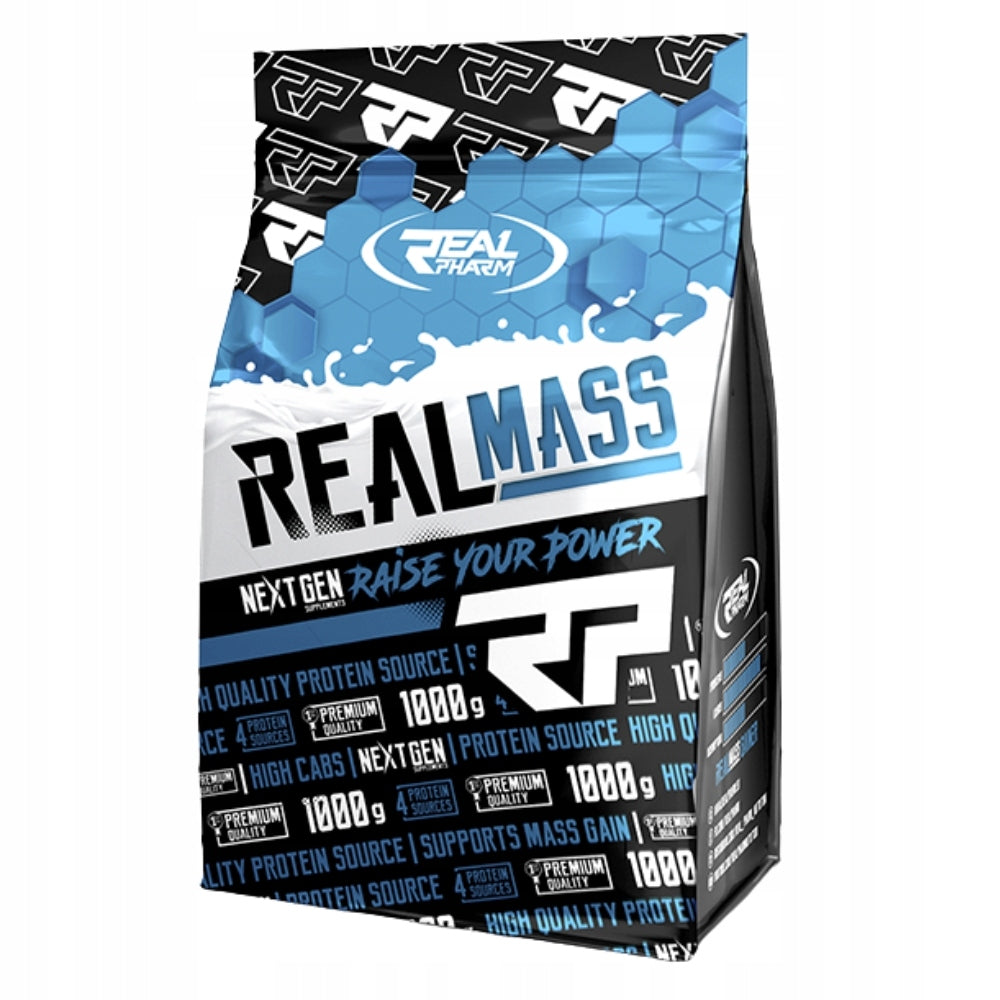 REAL PHARM REAL MASS 1000g MEGA GAINER PROTEIN STRENGTH WHEY PROTEIN Expiration date at least six months from the date of purchase