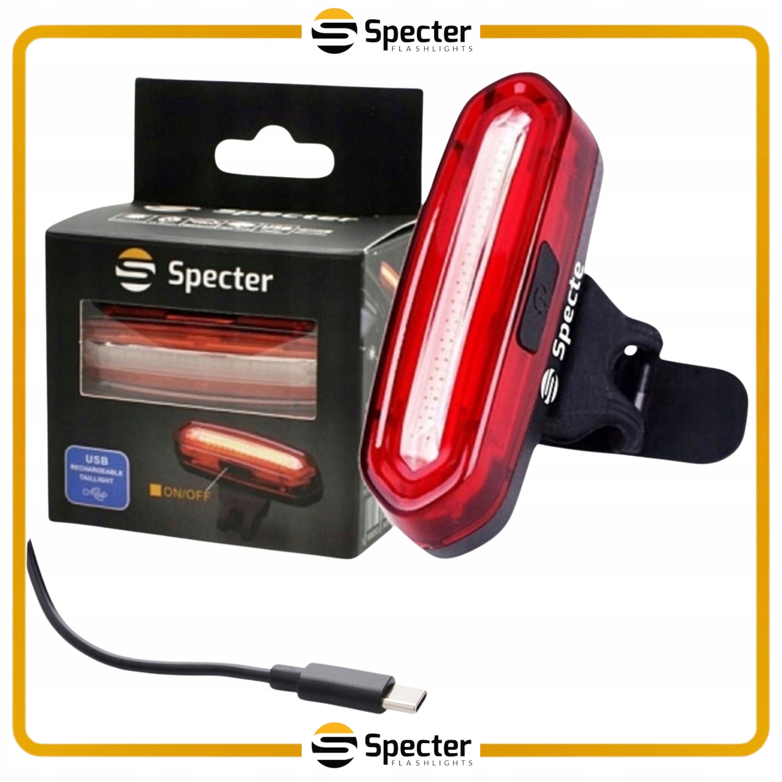 REAR BICYCLE LAMP AQY SPECTER 120LM LED USB C IP64 COB 4 MODES ELASTIC BAND Manufacturer code czerwona lampka tylna usb wodoodporna 650mah
