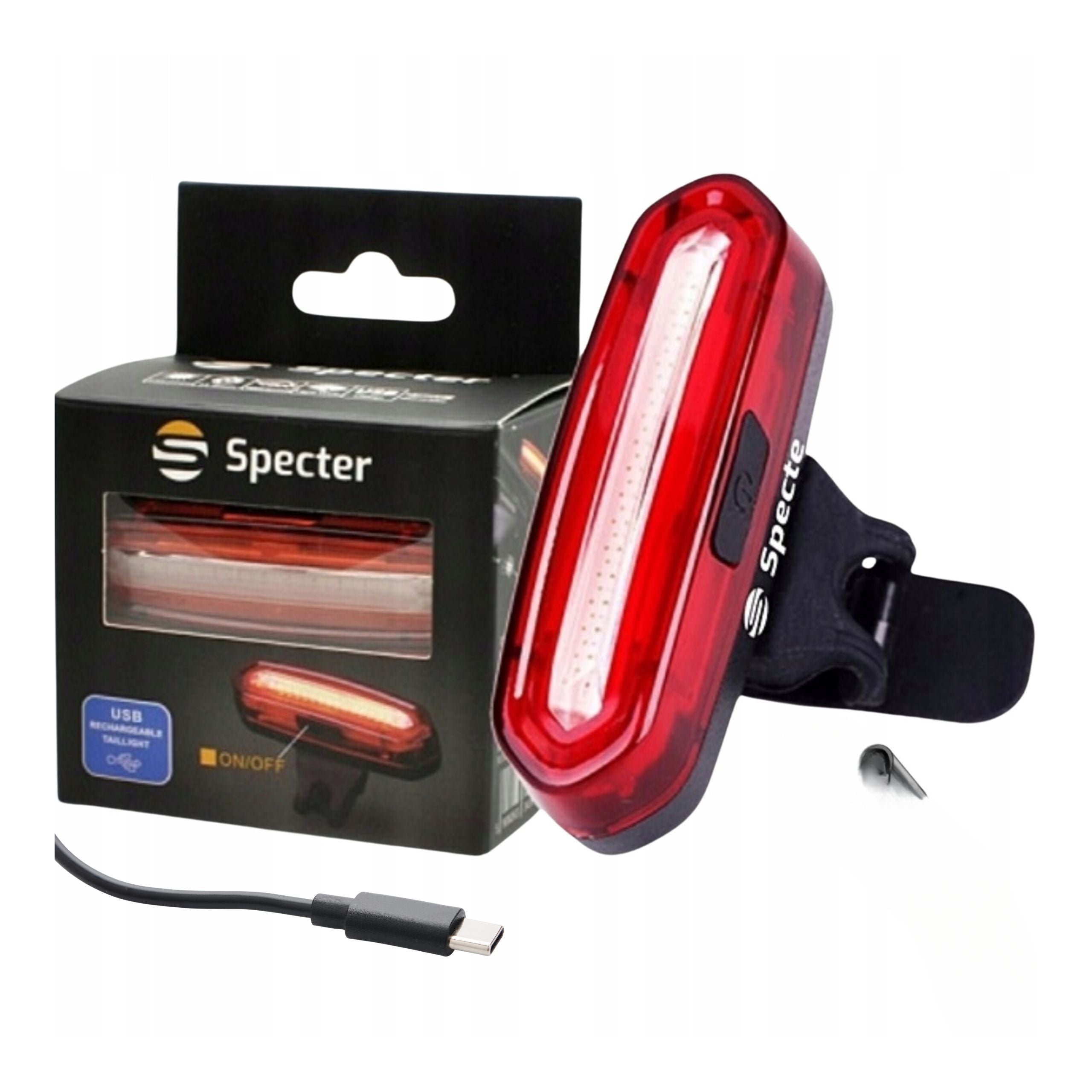 REAR BICYCLE LAMP AQY SPECTER 120LM LED USB C IP64 COB 4 MODES ELASTIC BAND