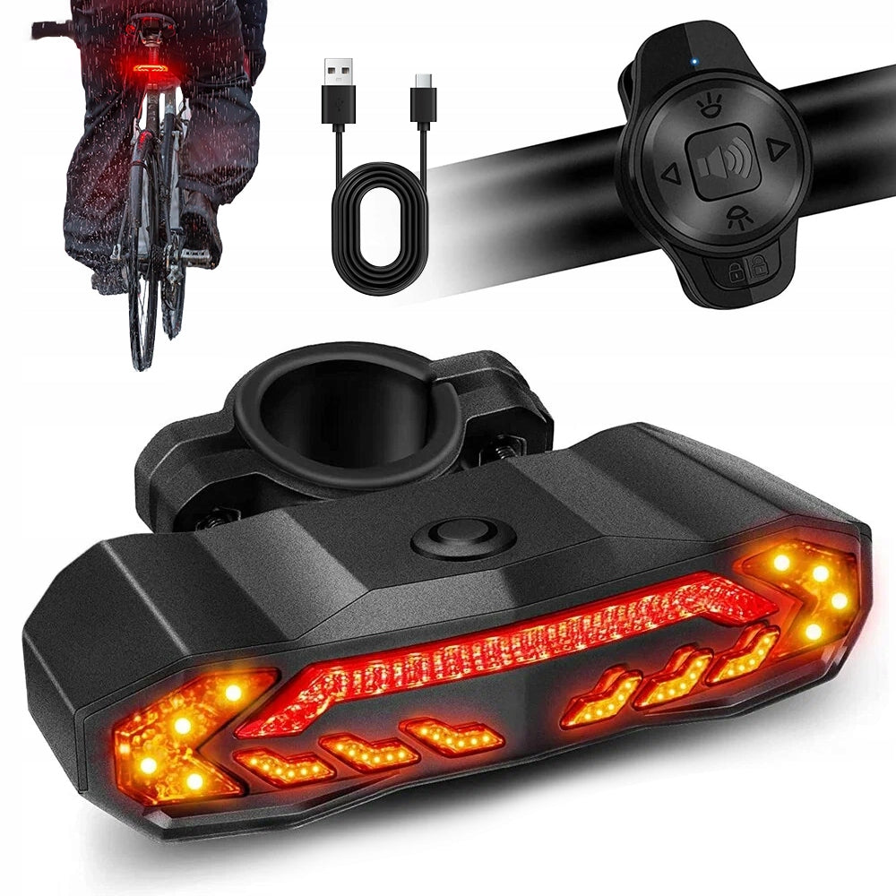 REAR BICYCLE LED LIGHT FOR BICYCLE TURN SIGNALS ALARM HORN + REMOTE CONTROL
