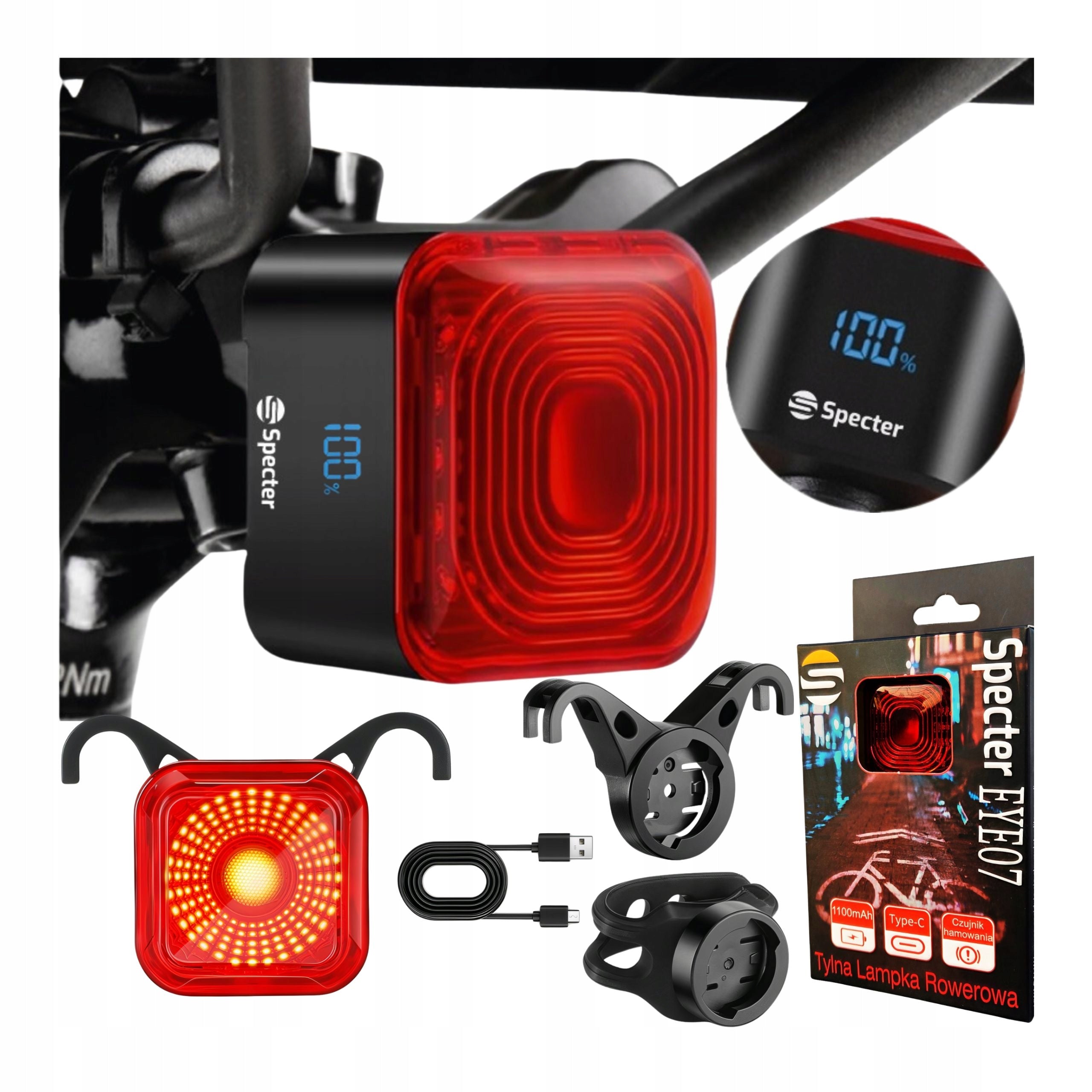 REAR BICYCLE LIGHT for LED Luggage Rack USB C EYE07 6in1 Rear 1100mAh
