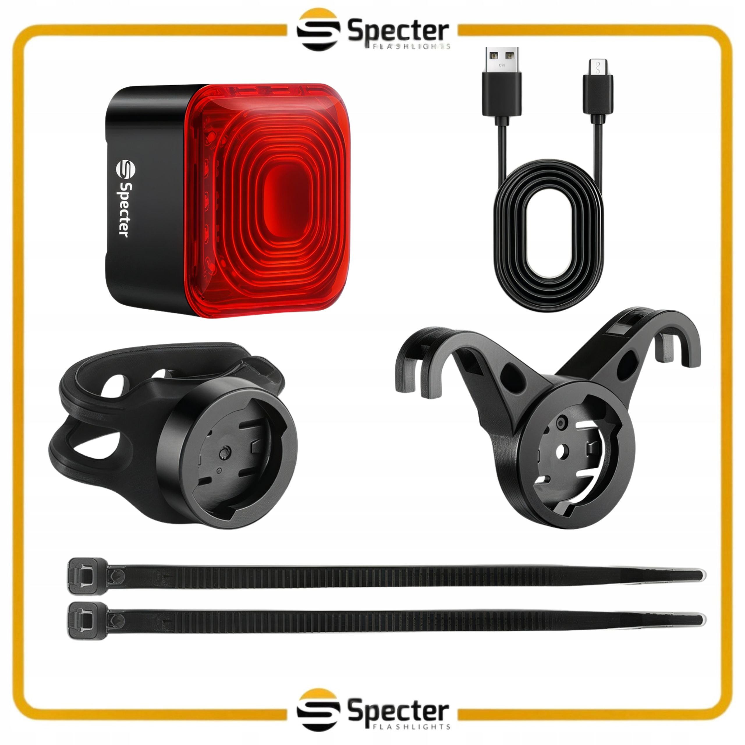 REAR BICYCLE LIGHT for Luggage Rack SPECTER LED USB C EYE07 6in1 Rear 1100mAh Brand Specter