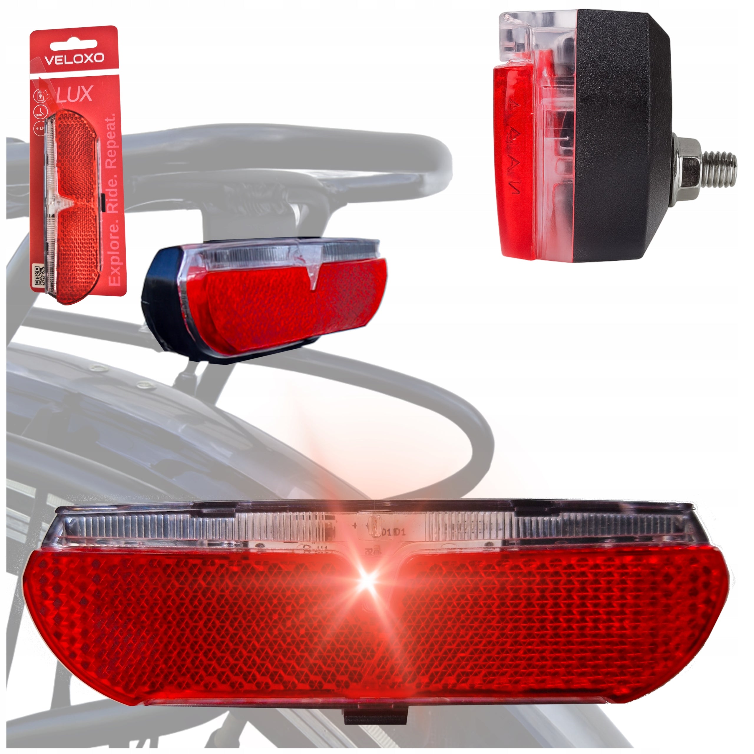 REAR LED BICYCLE LIGHT FOR TRUNK WITH BATTERY REFLECTOR VELOXO STRONG