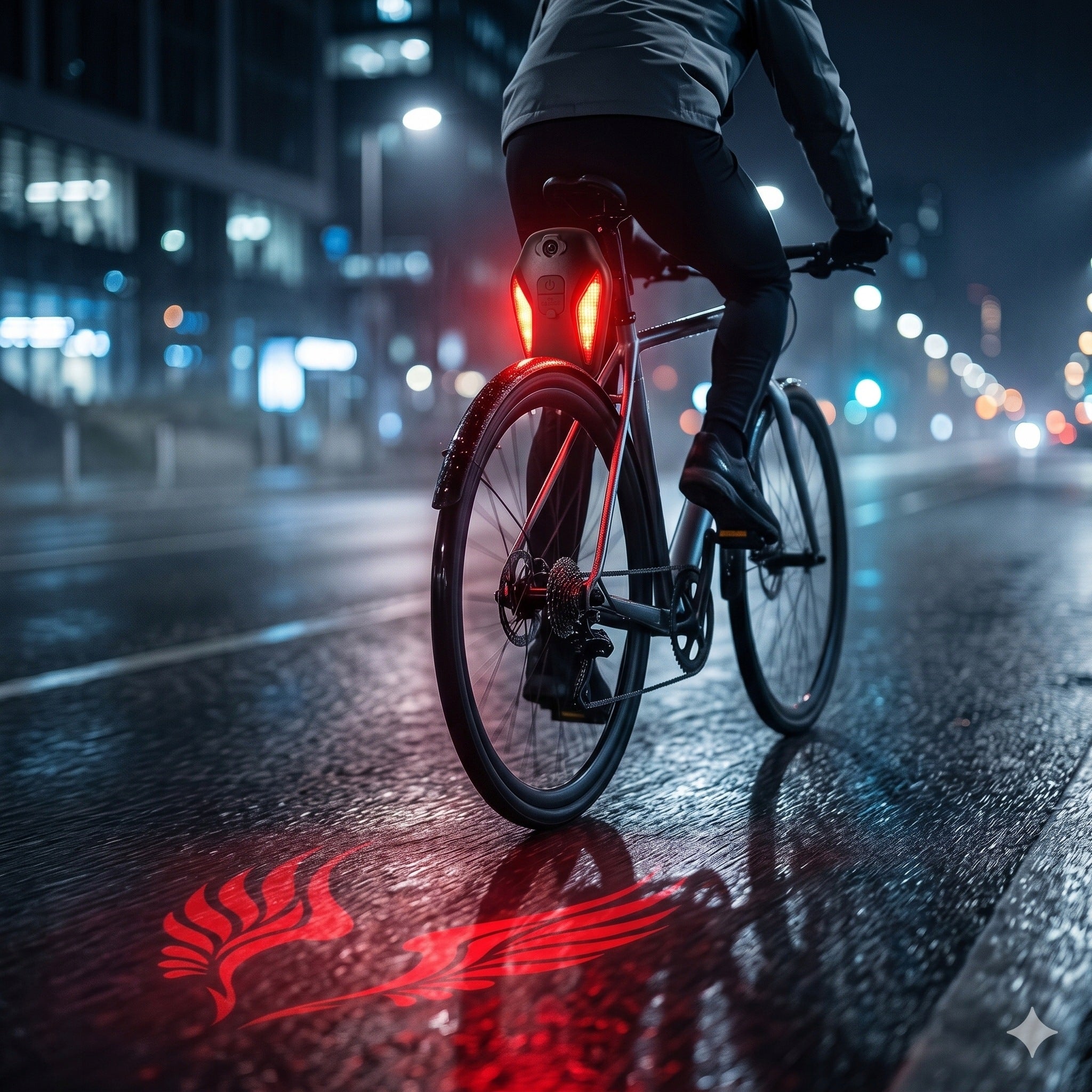 REAR LED BICYCLE LIGHT WITH ANGEL WING PROJECTION, 4 MODES, USB-C Packaging status original